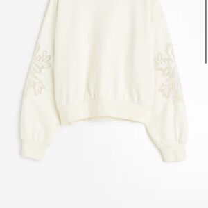 H&M Cream Oversized Embellished Long Sleeve Sweatshirt